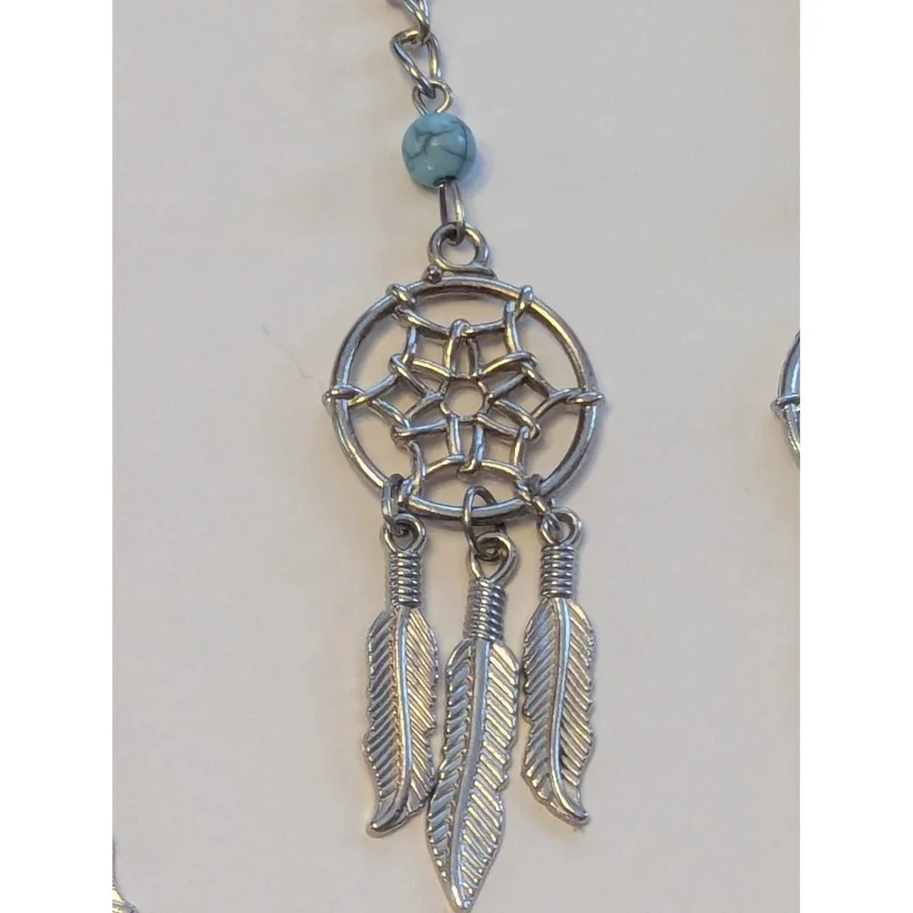 Dreamcatcher Keychain Silver Turquoise Bead Feather Boho Accessory 4 pack